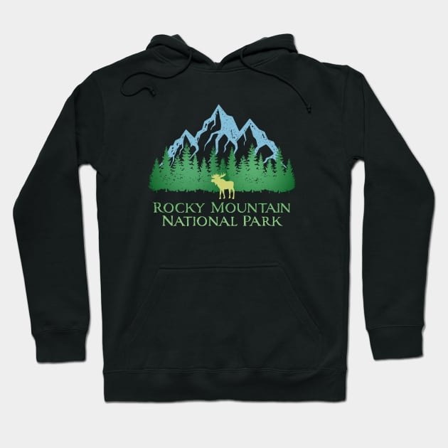 Rocky Mountain National Park Colorado Mountain Trees Moose Hoodie by Pine Hill Goods